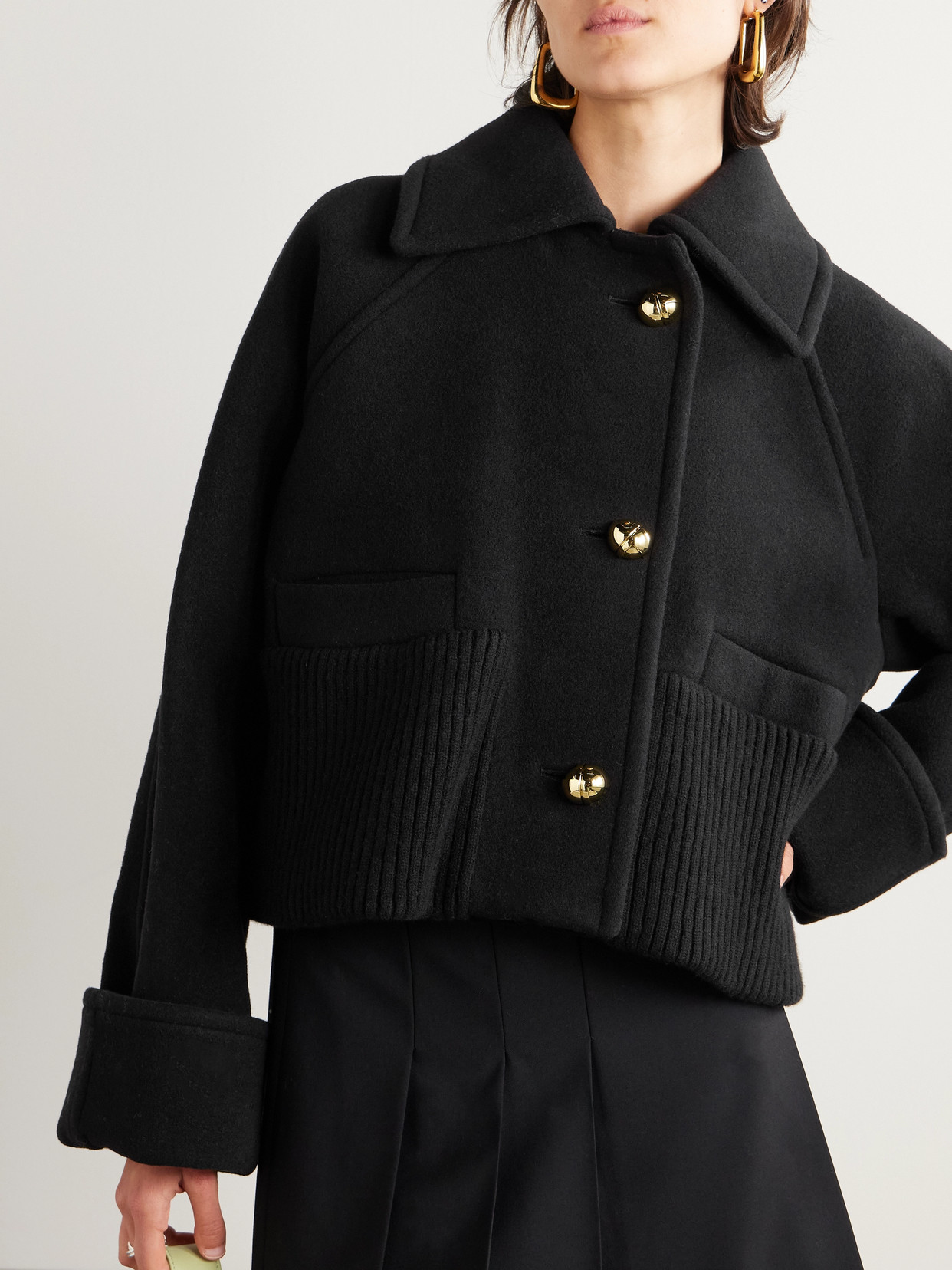 Shop Patou Ribbed Wool-blend Jacket In Black