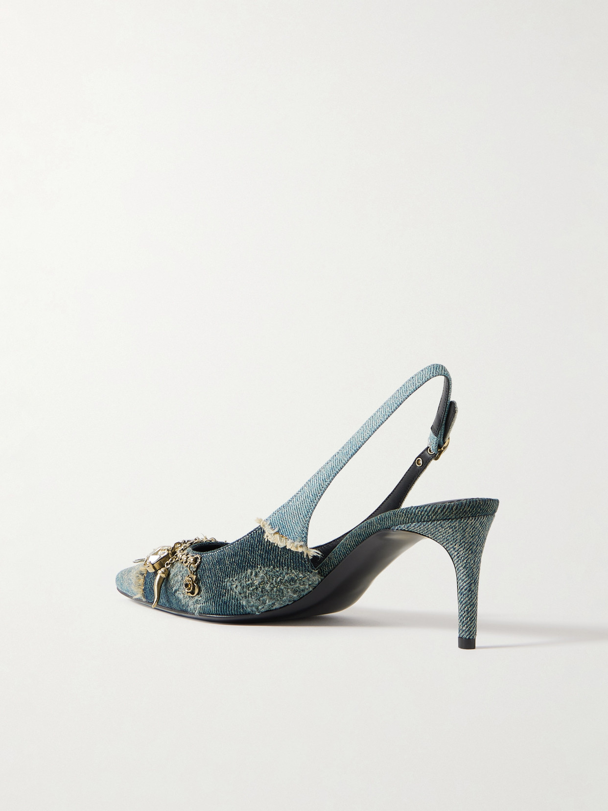 Frayed Distressed Denim Slingback