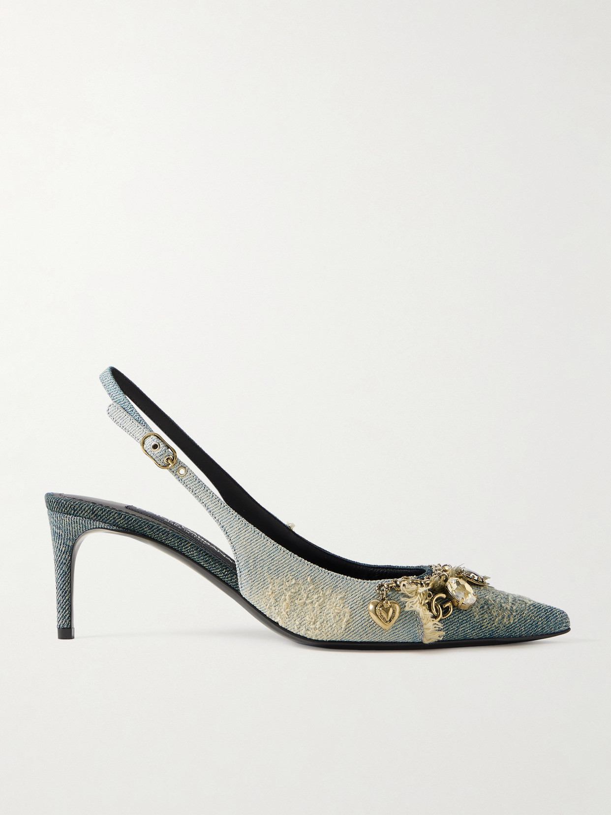 Dolce & Gabbana - Embellished Frayed Distressed Denim Slingback Pumps - Blue