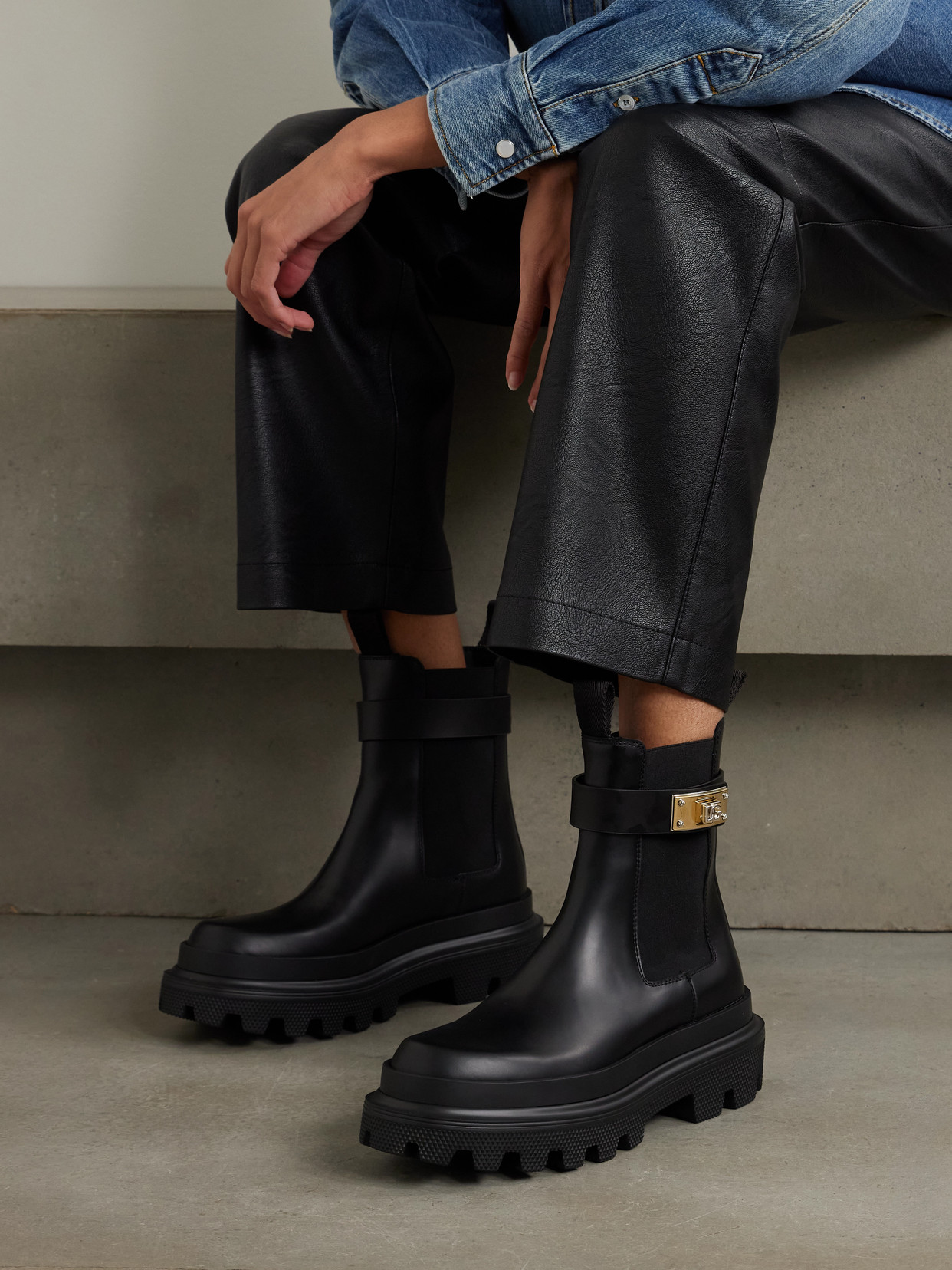 Dolce & Gabbana Military Style Chunky Sole Ankle Boot In Black