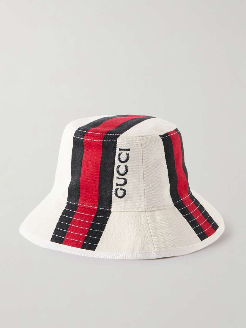 Gucci Embroidered Striped Cotton-twill Fedora