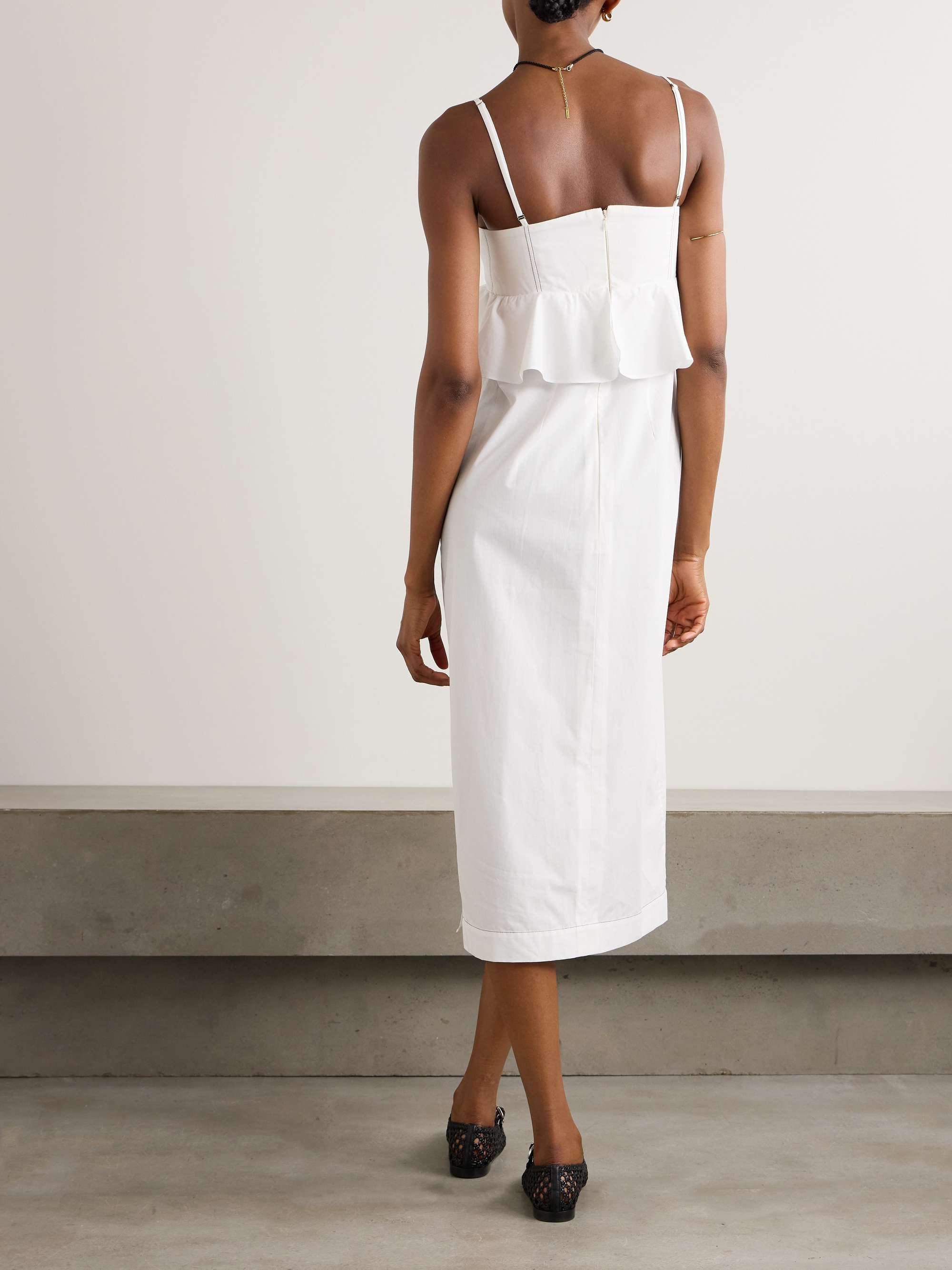 KIKA VARGAS Leymah topstitched ruffled cotton-poplin peplum