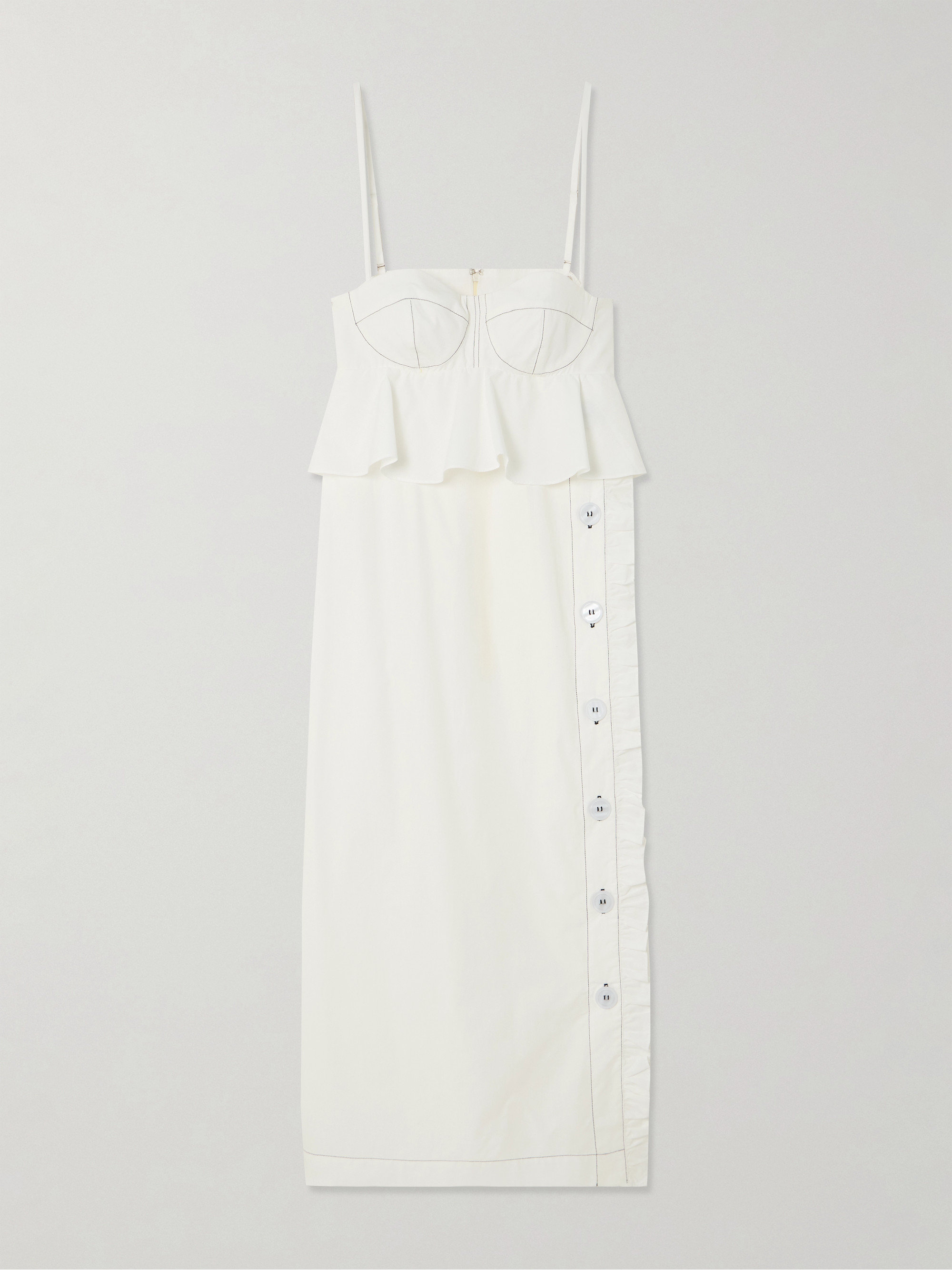 Kika Vargas Leymah topstitched ruffled cotton-poplin peplum midi dress