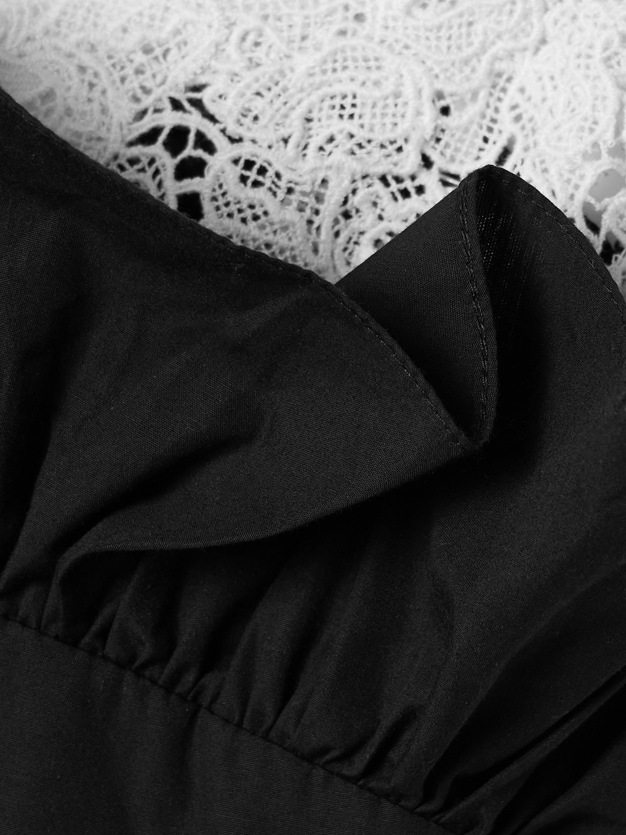 Kika Vargas Élisabeth Lace-trimmed Gathered Cotton-poplin Midi Dress In Black