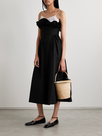 Kika Vargas Élisabeth lace-trimmed gathered cotton-poplin midi dress