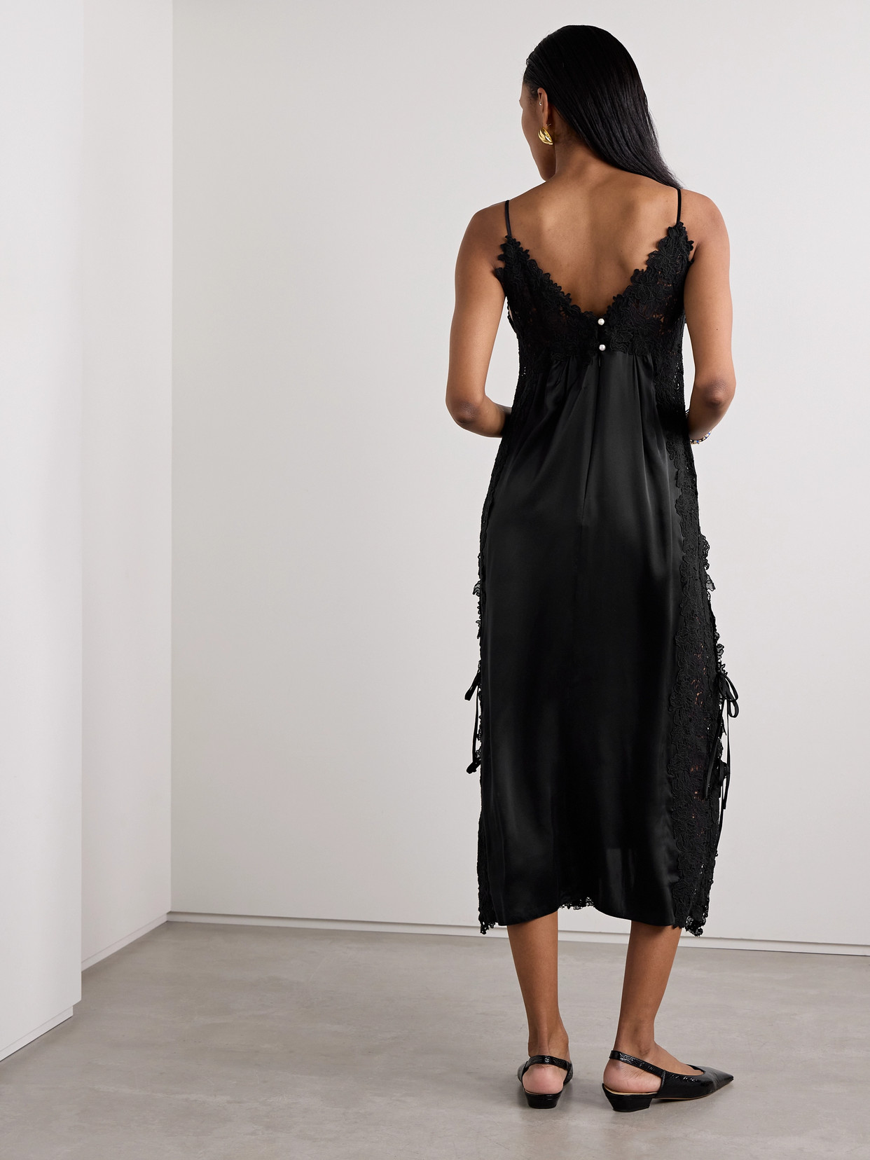 Kika Vargas Somaly Tie-detailed Guipure Lace And Silk-satin Midi Dress In Black