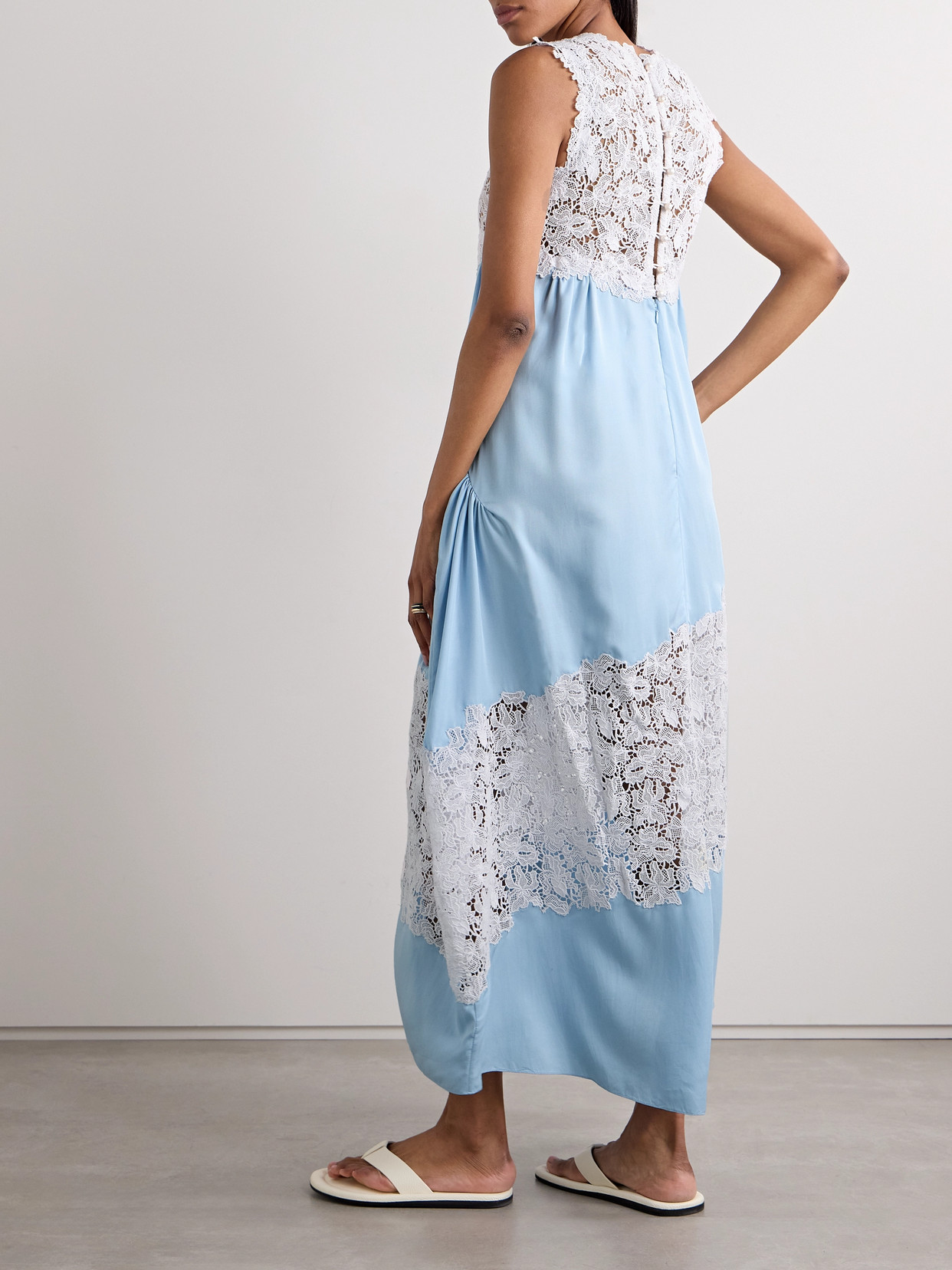 Kika Vargas Emma Guipure Lace-trimmed Tencel™ Lyocell Maxi Dress In Blue