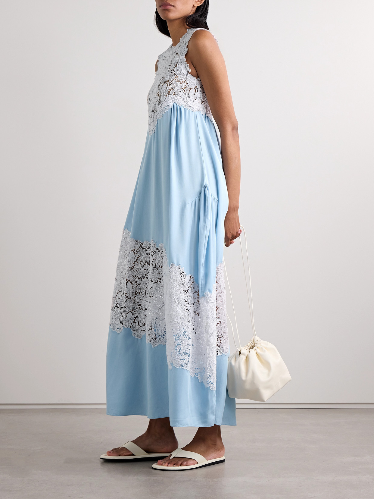 Kika Vargas Emma Guipure Lace-trimmed Tencel™ Lyocell Maxi Dress In Blue