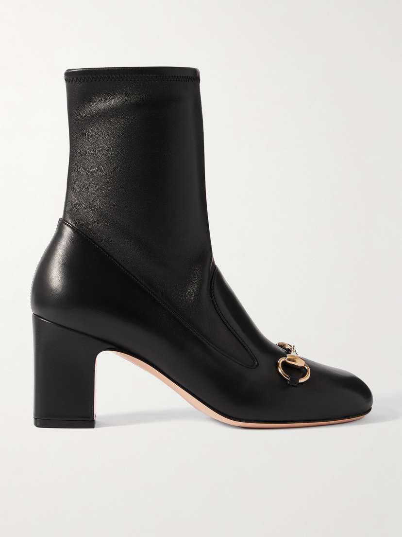 Gucci Lady Horsebit-embellished Paneled Leather Ankle Boots