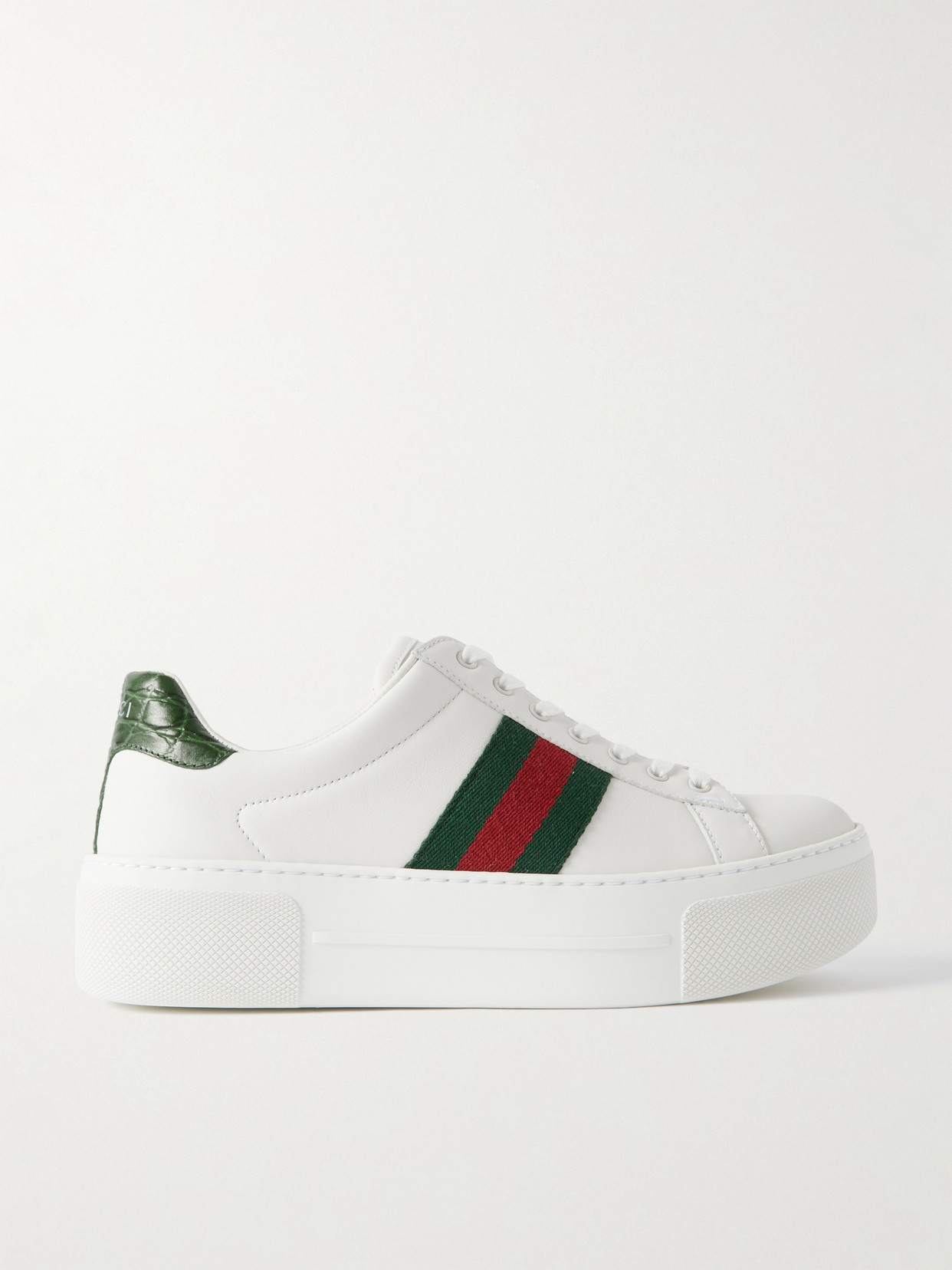 Gucci Ace Webbing-trimmed Leather Platform Trainers In White