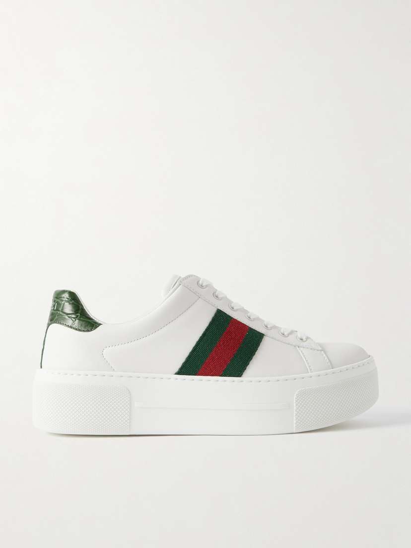 Gucci Ace Webbing-trimmed Leather Platform Sneakers