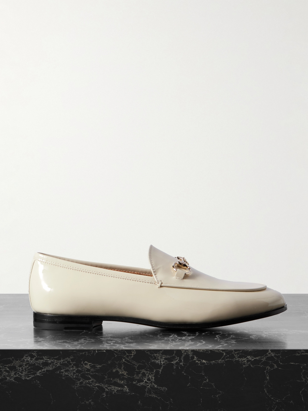 Gucci - Jordaan Horsebit-detailed Patent-leather Loafers - Ivory