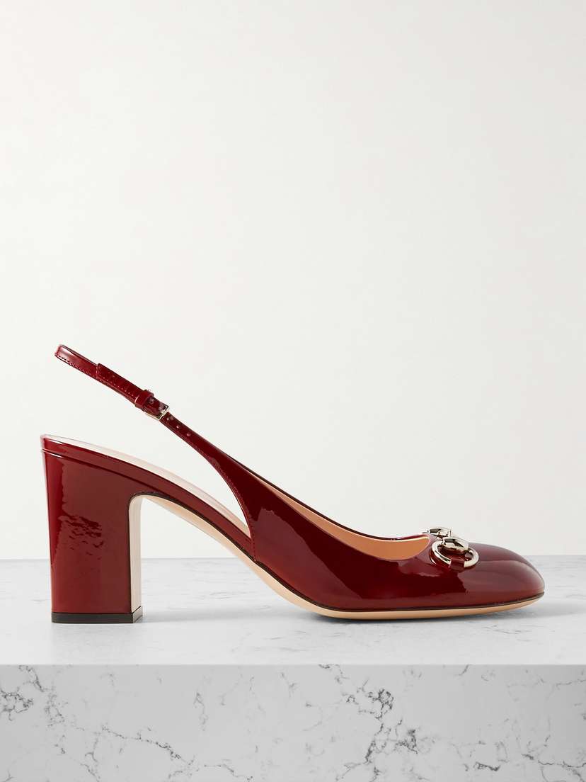 Gucci Lady Horsebit-embellished Patent-leather Slingback Pumps