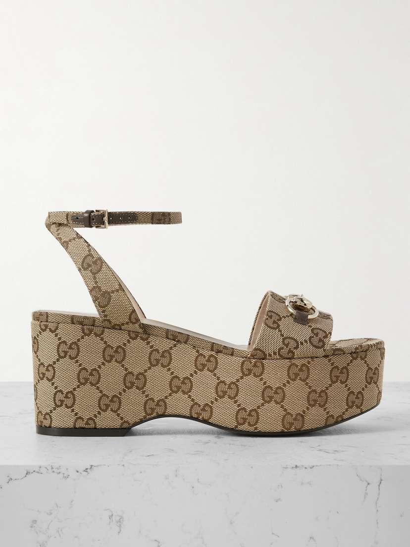 Gucci Lady Horsebit-embellished Canvas-jacquard Platform Sandals