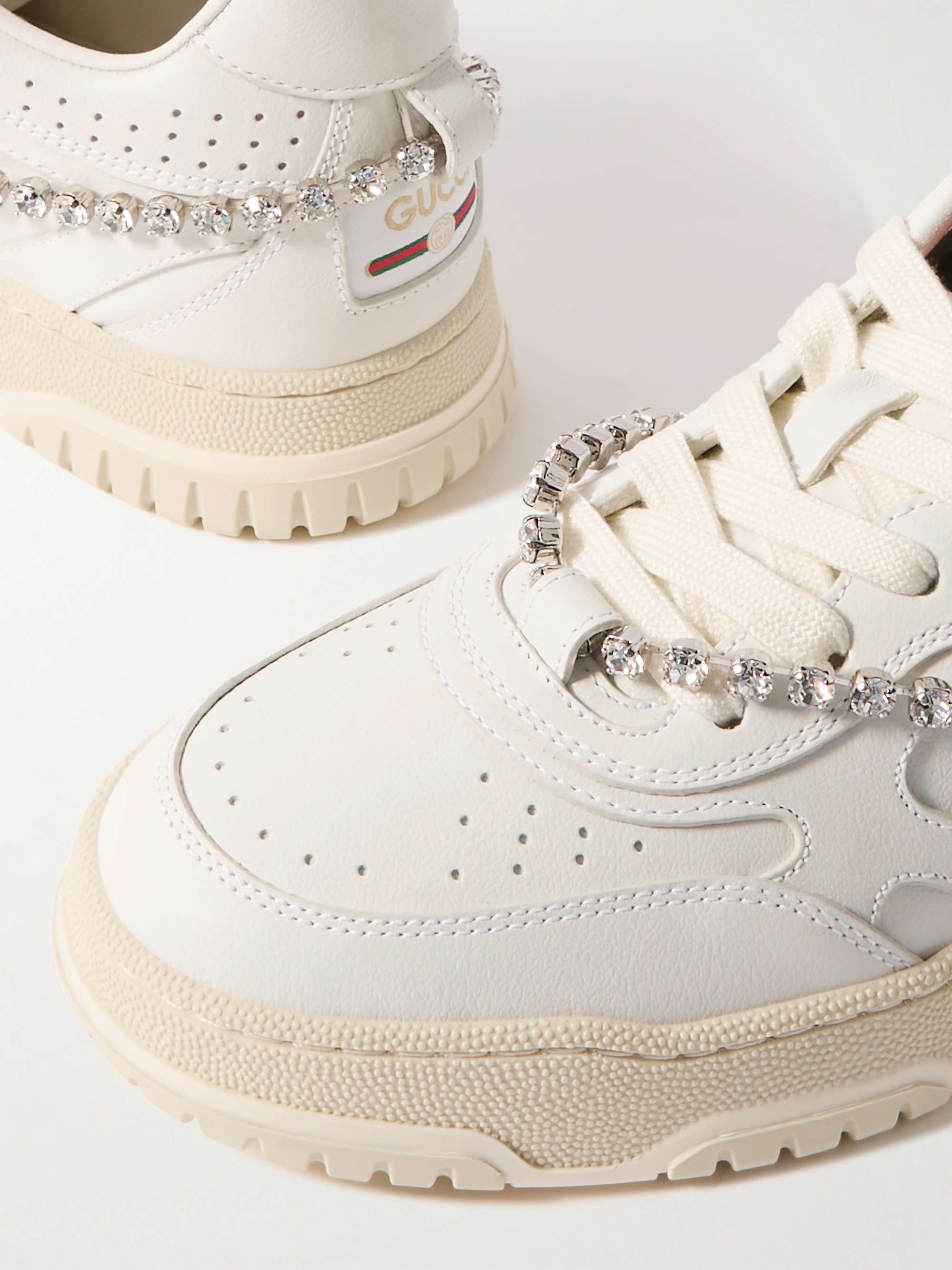 Re Web grosgrain trimmed crystal embellished leather sneakers white IT36.5