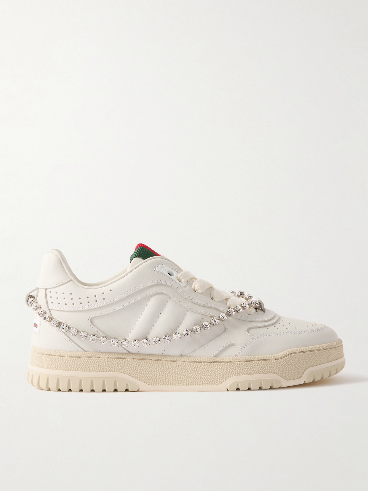 Gucci Re-web Grosgrain-trimmed Crystal-embellished Leather Sneakers In White
