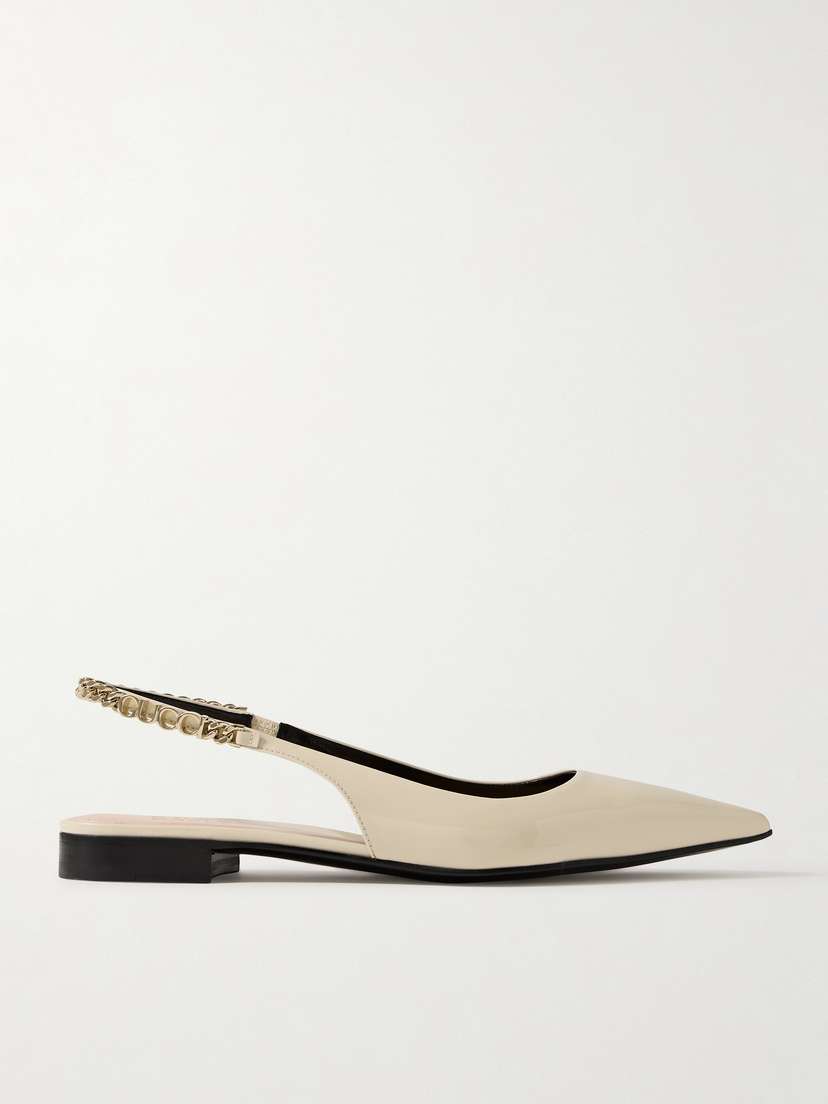 Gucci Signoria Embellished Patent-leather Slingback Ballet Flats