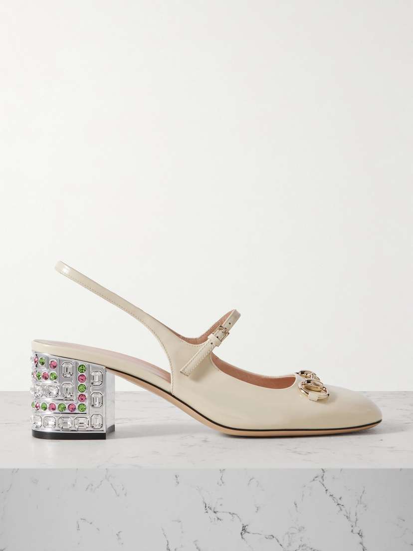 Gucci Lady Horsebit-detailed Crystal-embellished Patent-leather Mary Jane Pumps