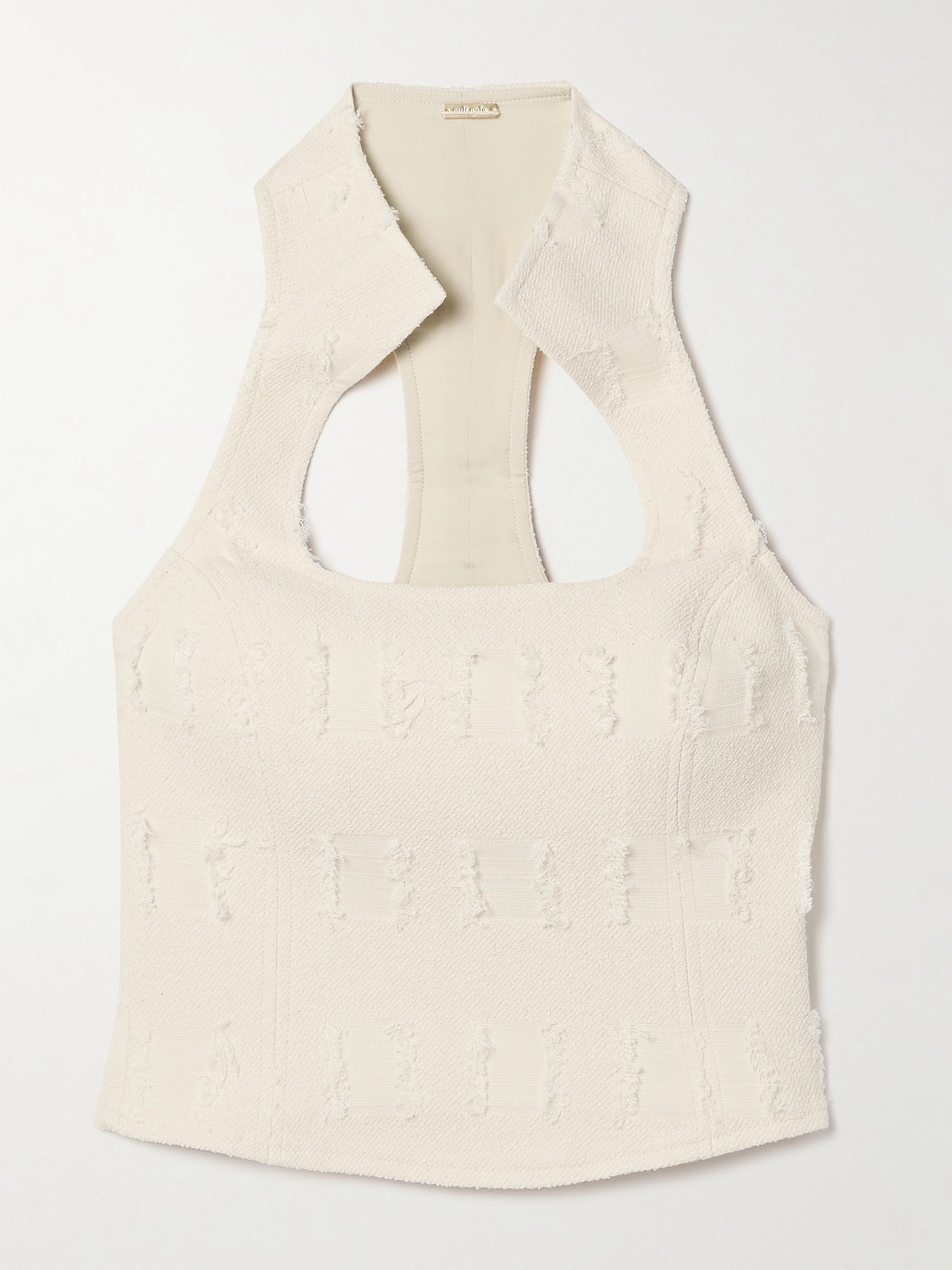 Cult Gaia Dulcie Cropped Distressed Cotton-twill Top In Off-white
