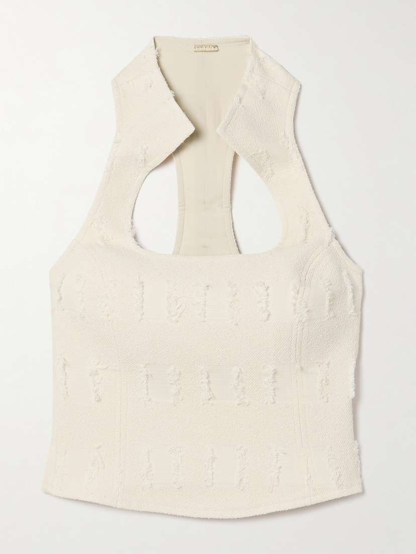 Cult Gaia Dulcie Cropped Distressed Cotton-twill Top