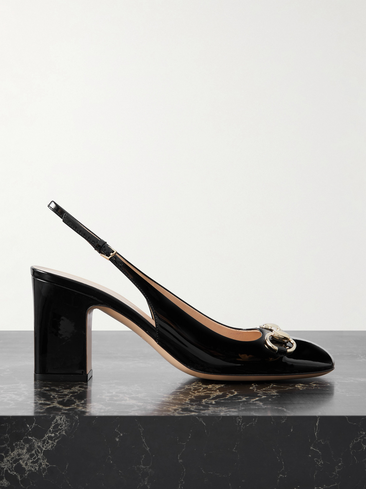 Gucci - Lady Horsebit-embellished Patent-leather Slingback Pumps - Black