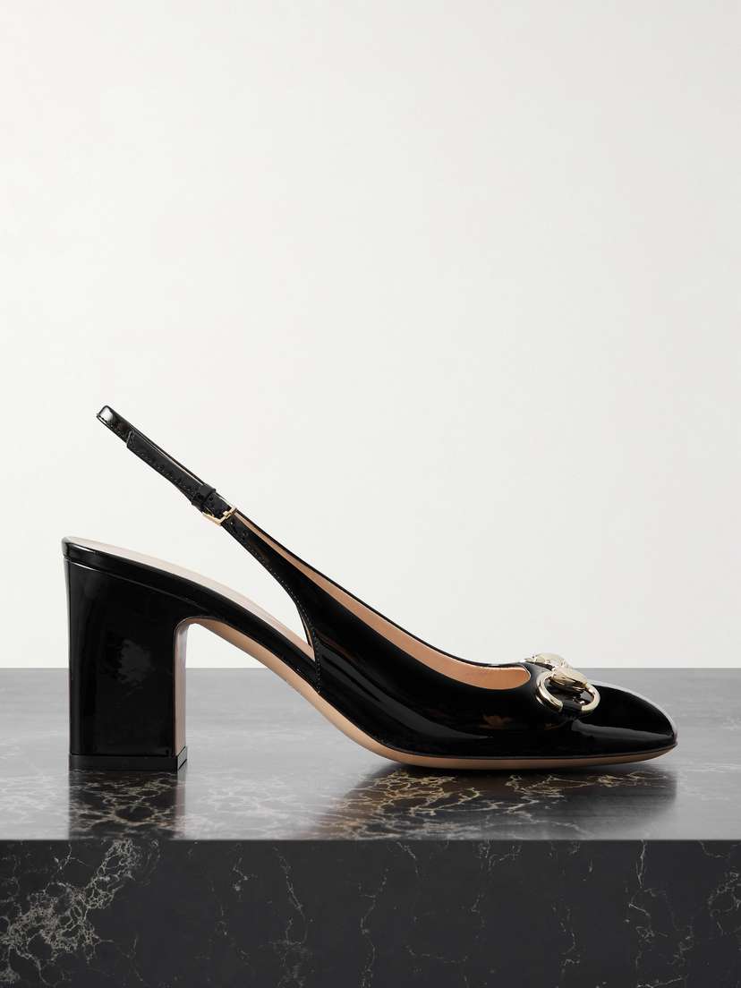 Gucci Lady Horsebit-embellished Patent-leather Slingback Pumps
