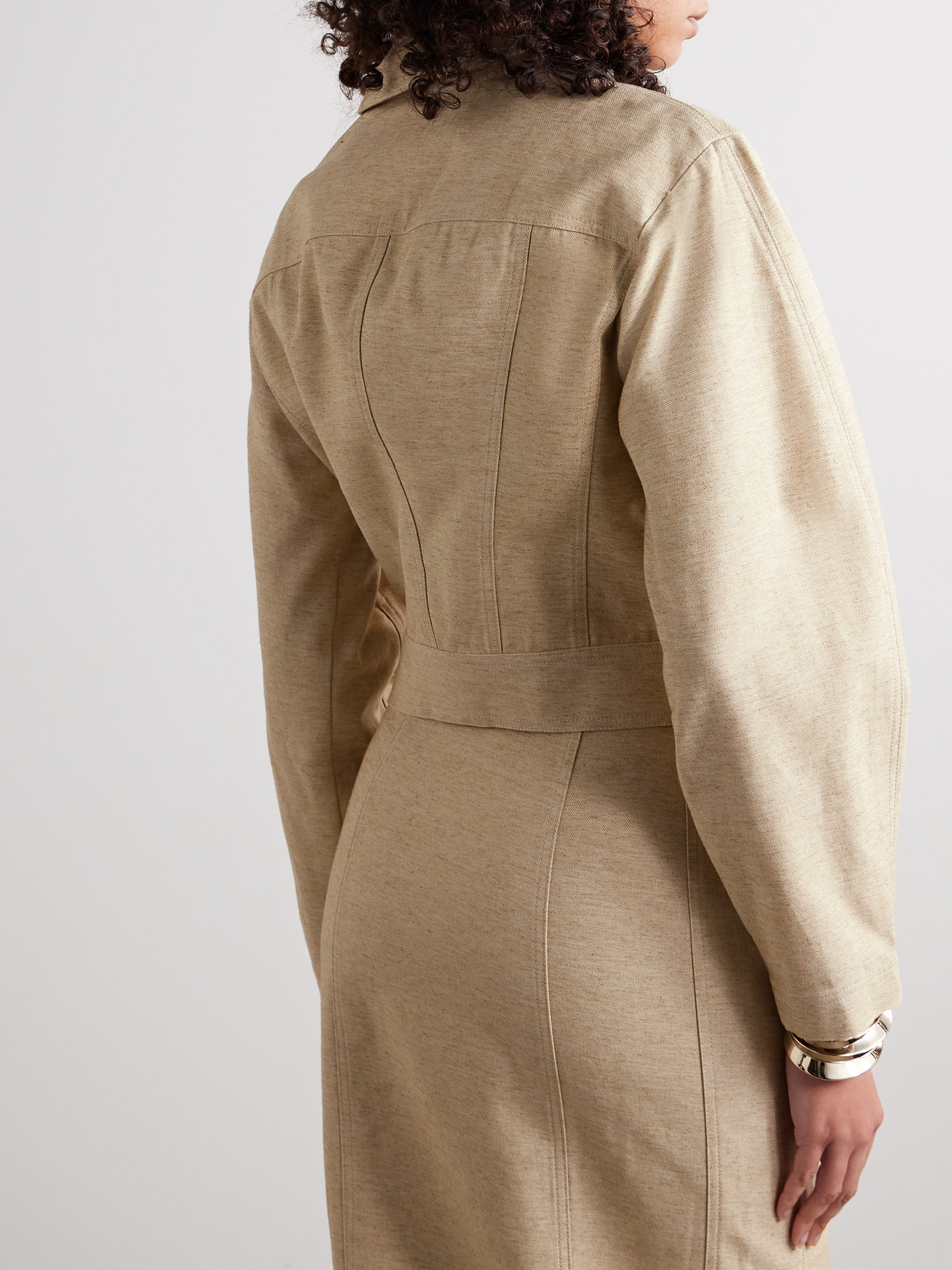 Cult Gaia Daphne Cropped Cotton And Linen-blend Twill Jacket In Neutrals