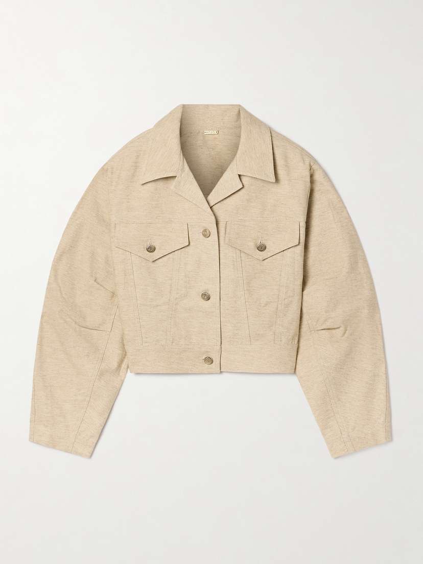 Cult Gaia Daphne Cropped Cotton And Linen-blend Twill Jacket