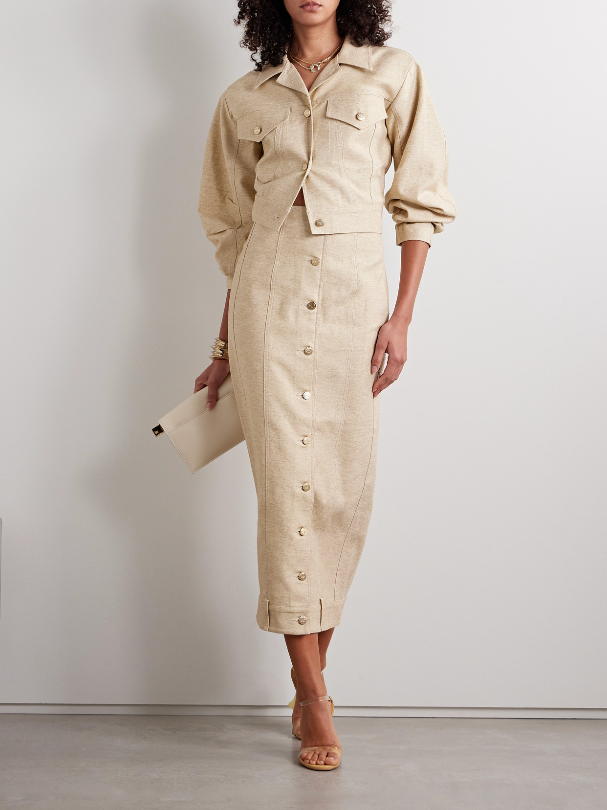 Cult Gaia Daphne Cropped Cotton And Linen-blend Twill Jacket In Neutrals