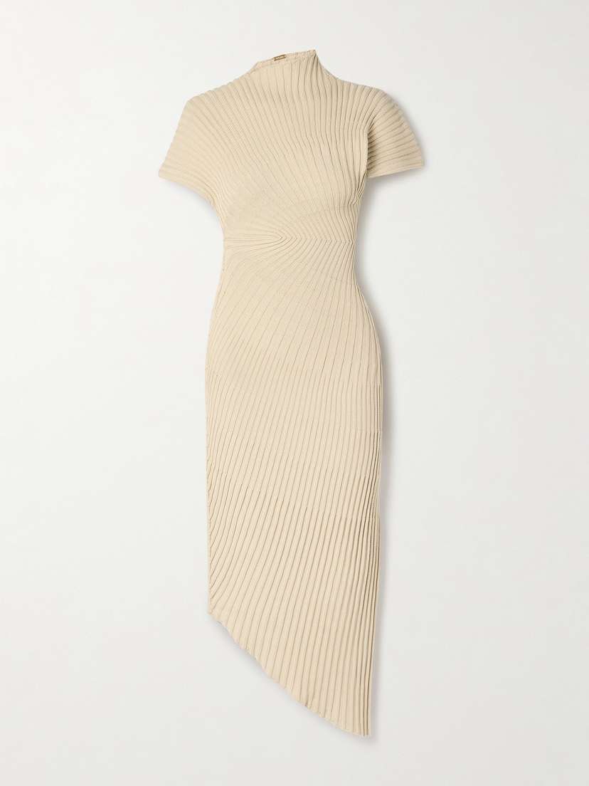Cult Gaia Chrysta Asymmetric Ribbed Cotton Midi Dress