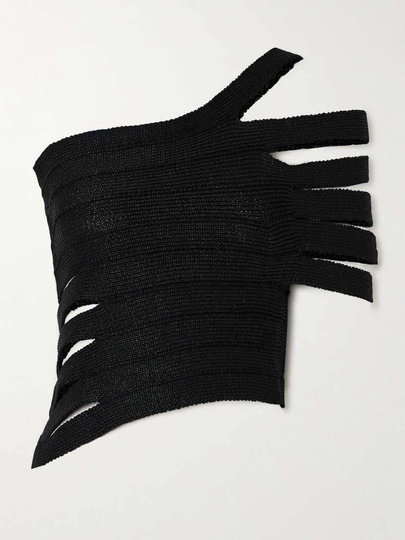 Cult Gaia Sashi Asymmetric One-shoulder Cropped Knitted Top