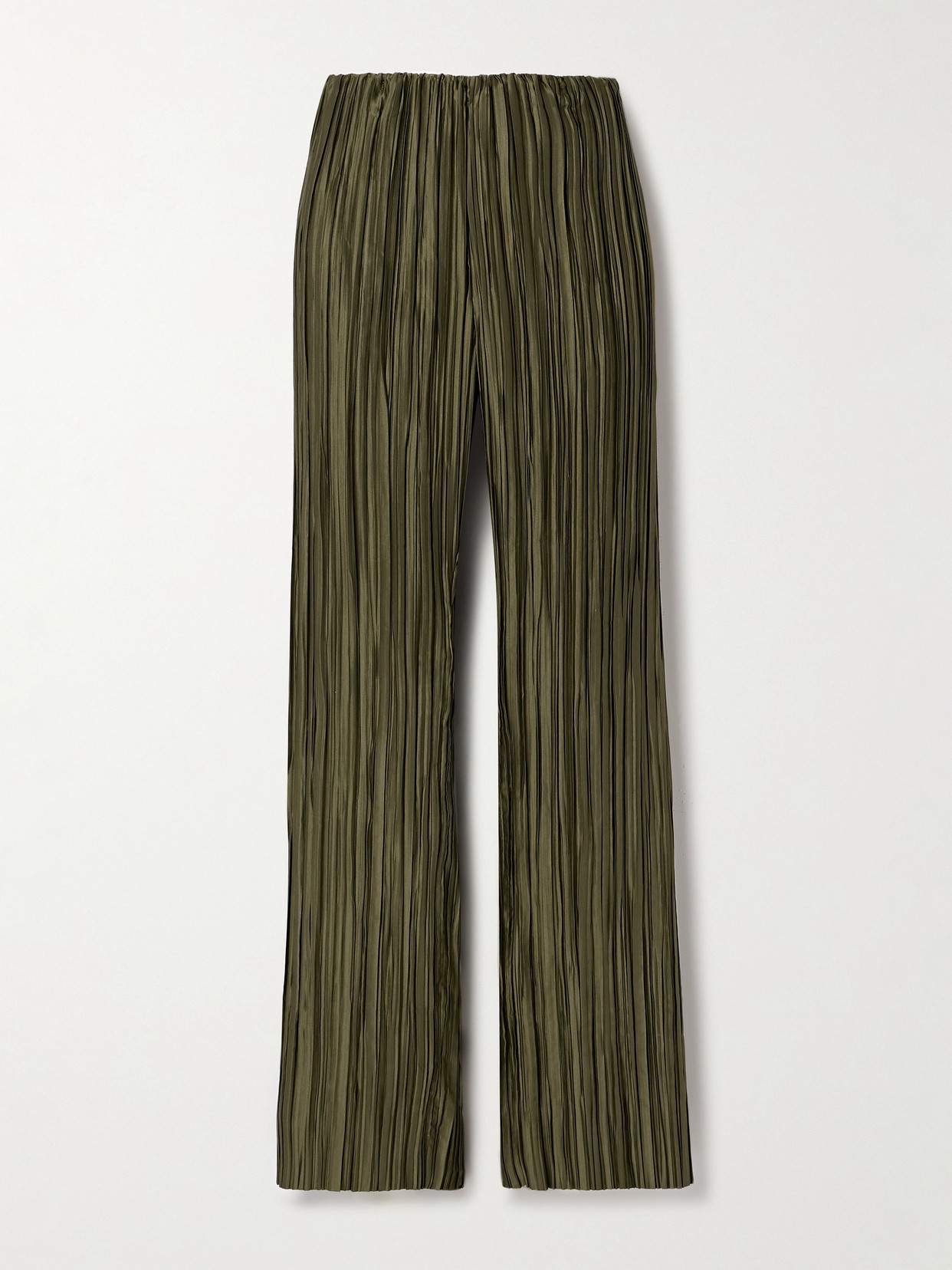Cult Gaia Stacie Plissé-satin Straight-leg Trousers In Green