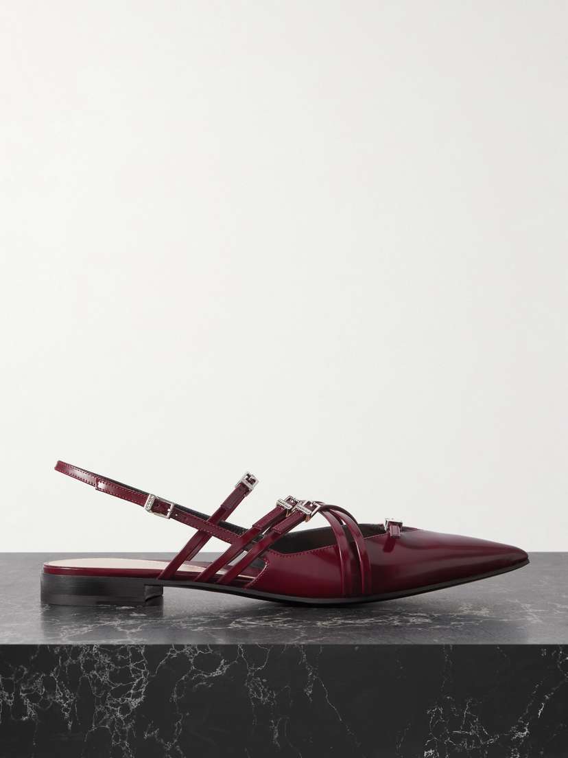 Gucci Seraphine Buckled Patent-leather Slingback Flats