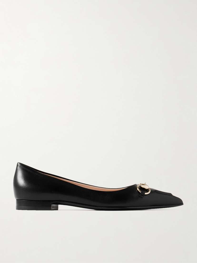 Gucci Erin Horsebit-detailed Leather Point-toe Flats