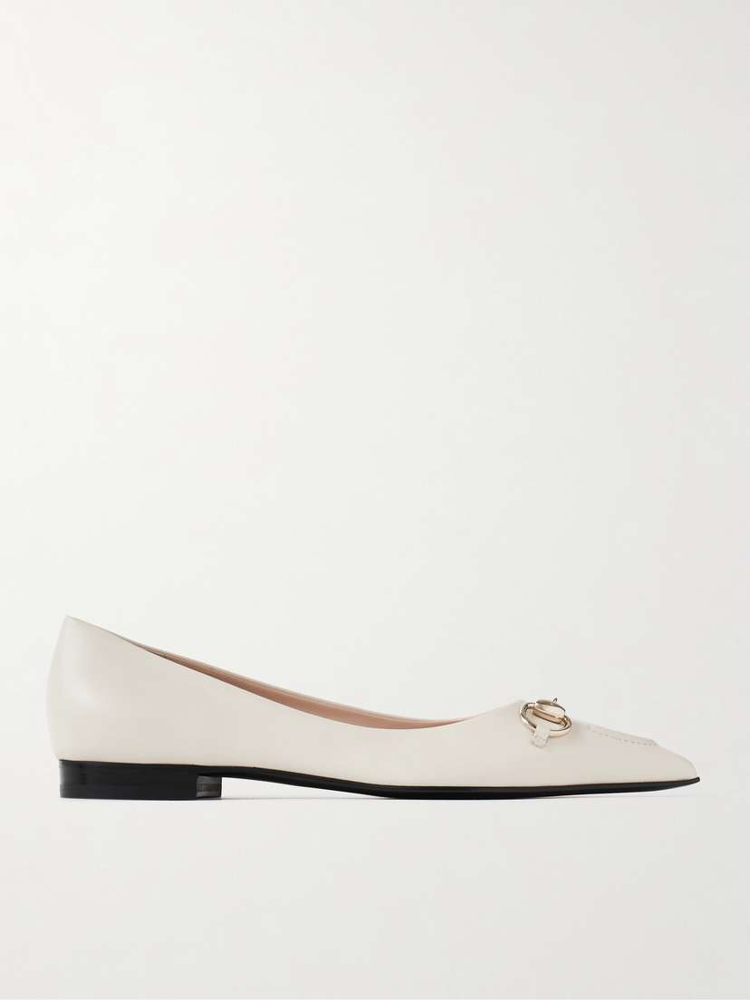 Gucci Erin Horsebit-detailed Leather Point-toe Flats