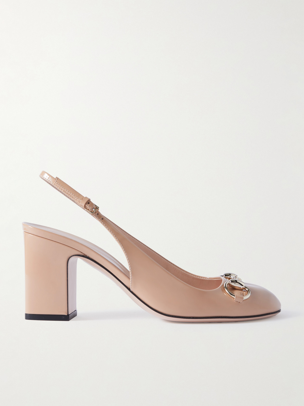 Gucci Lady Horsebit-embellished Patent-leather Slingback Pumps In Pink