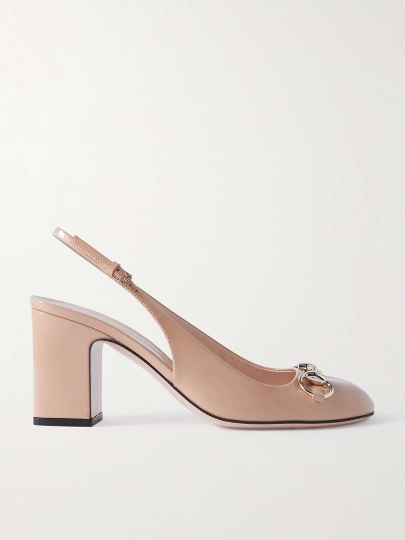 Gucci Lady Horsebit-embellished Patent-leather Slingback Pumps