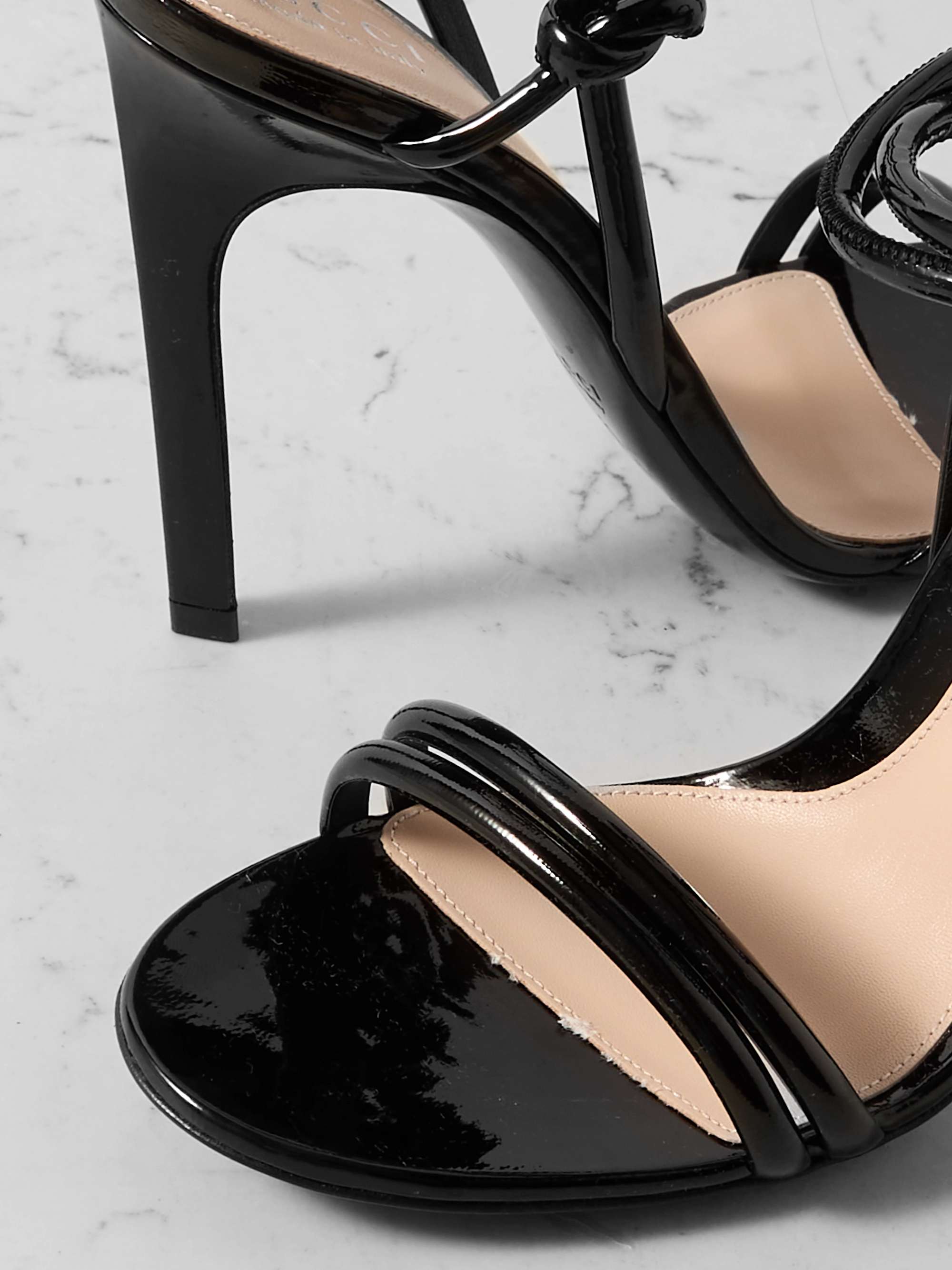 GUCCI Walma knotted padded patent-leather sandals | NET-A-PORTER