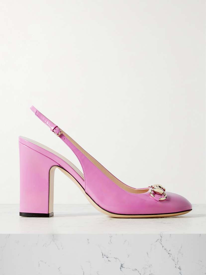 Gucci Lady Horsebit-embellished Patent-leather Slingback Pumps