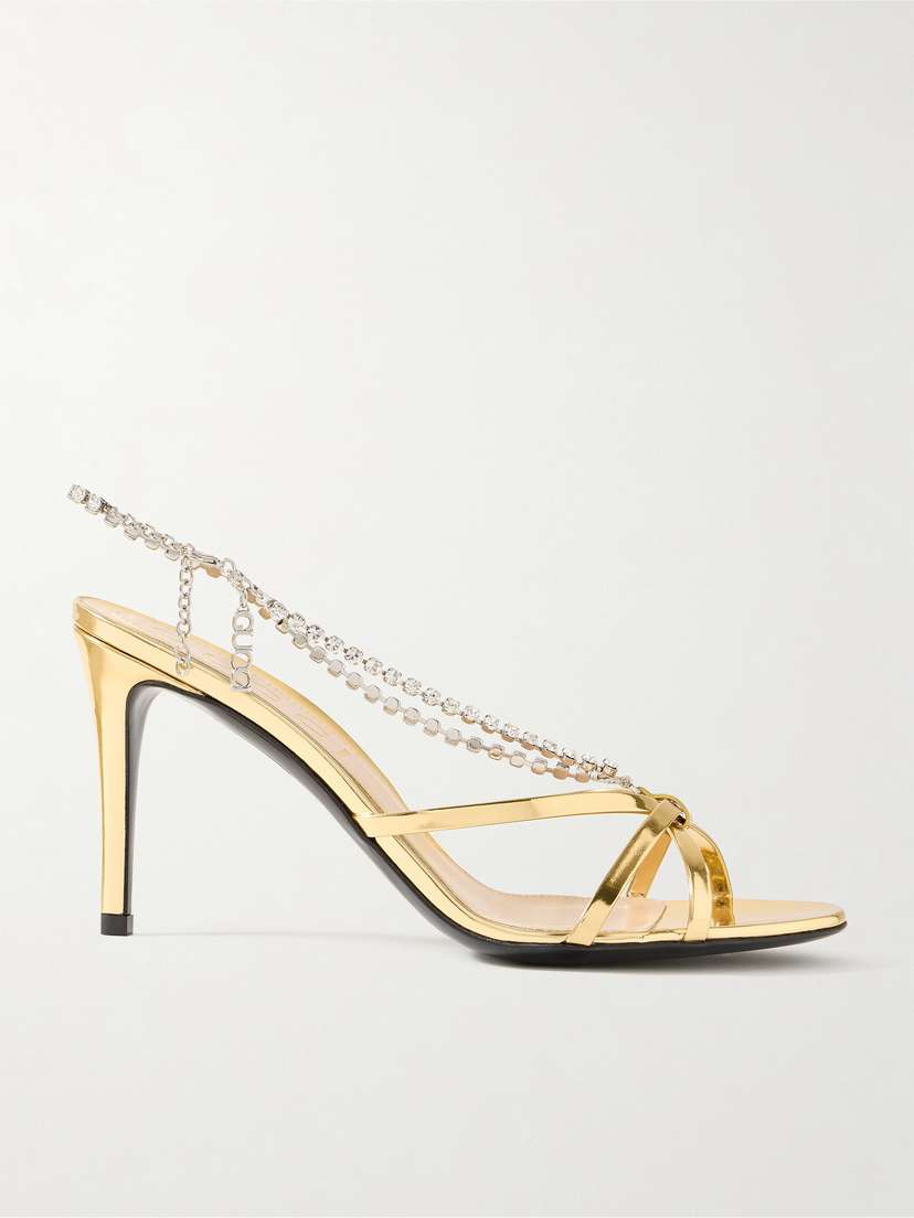 Gucci Heloise Crystal-embellished Metallic Leather Sandals