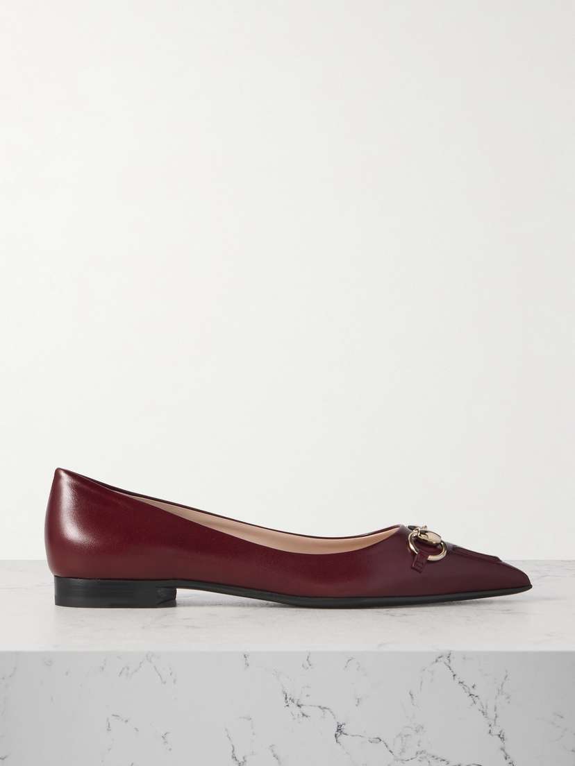 Gucci Erin Horsebit-detailed Leather Point-toe Flats
