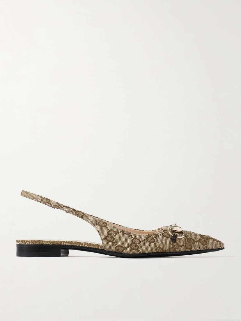 Gucci Erin Horsebit-embellished Canvas-jacquard Slingback Sandals