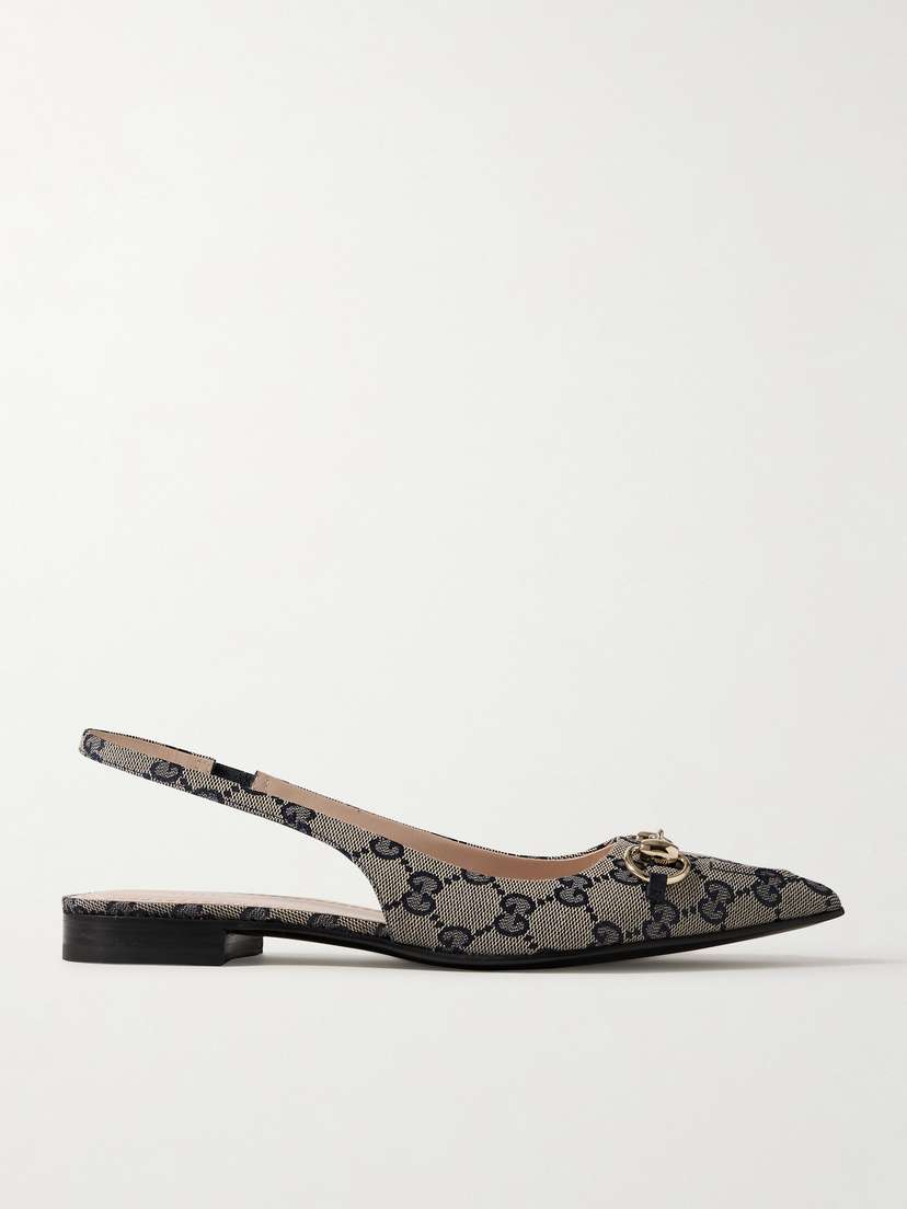 Gucci Erin Horsebit-embellished Canvas-jacquard Slingback Sandals