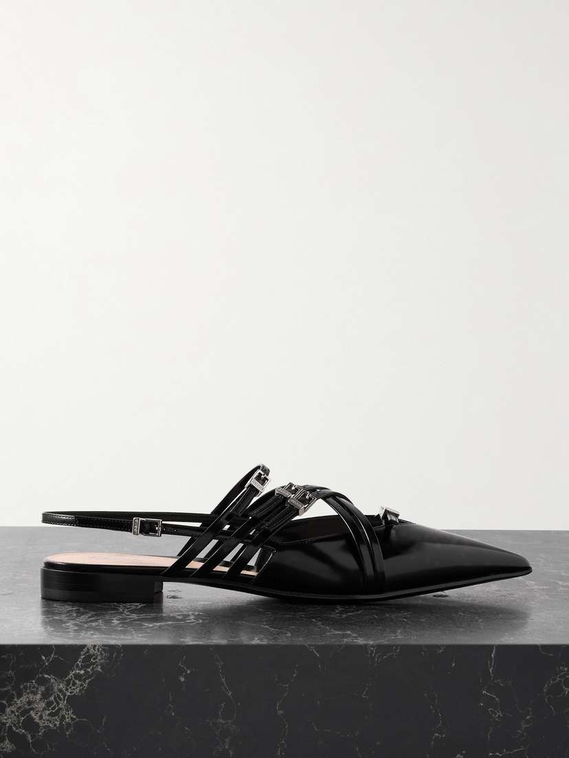 Gucci Seraphine Buckled Patent-leather Slingback Flats
