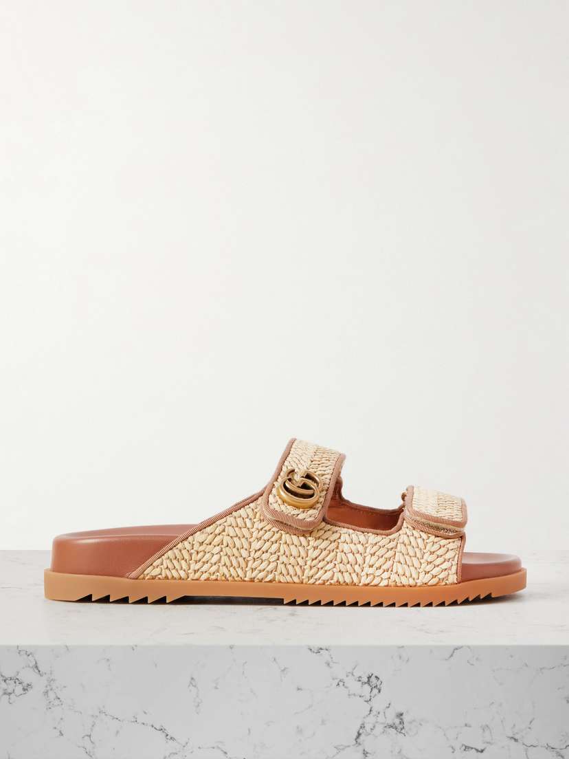 Gucci Moritz Grosgrain-trimmed Raffia Sandals