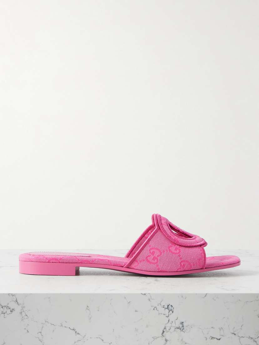Gucci Cutout Embroidered Canvas-jacquard Slides