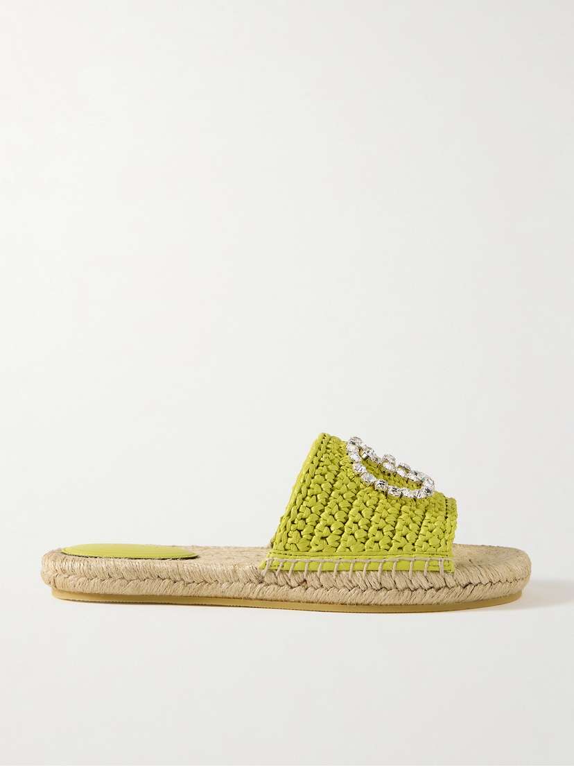 Gucci Cora Crystal-embellished Raffia Espadrille Sandals
