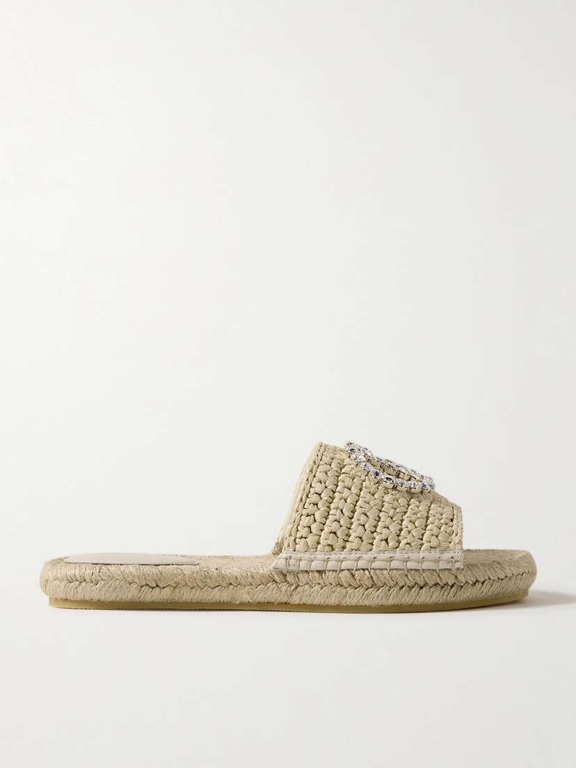 Gucci Cora Crystal-embellished Raffia Espadrille Sandals