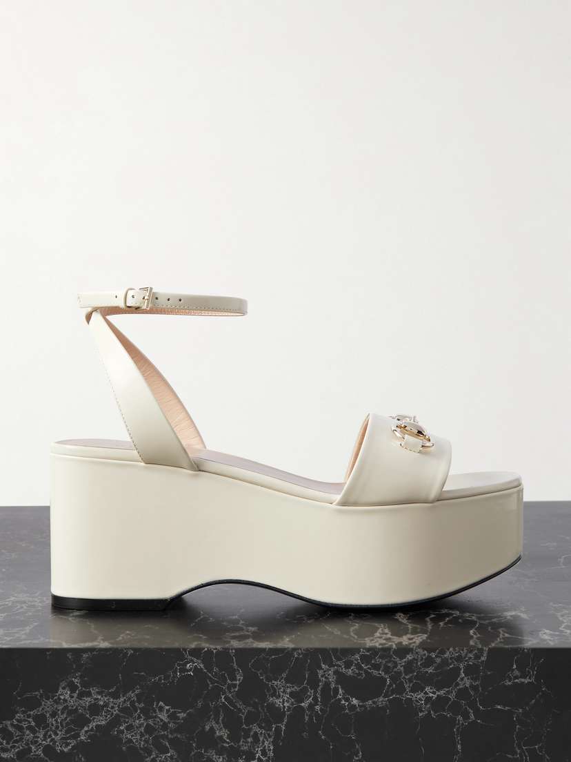 Gucci Lady Horsebit-embellished Patent-leather Platform Sandals