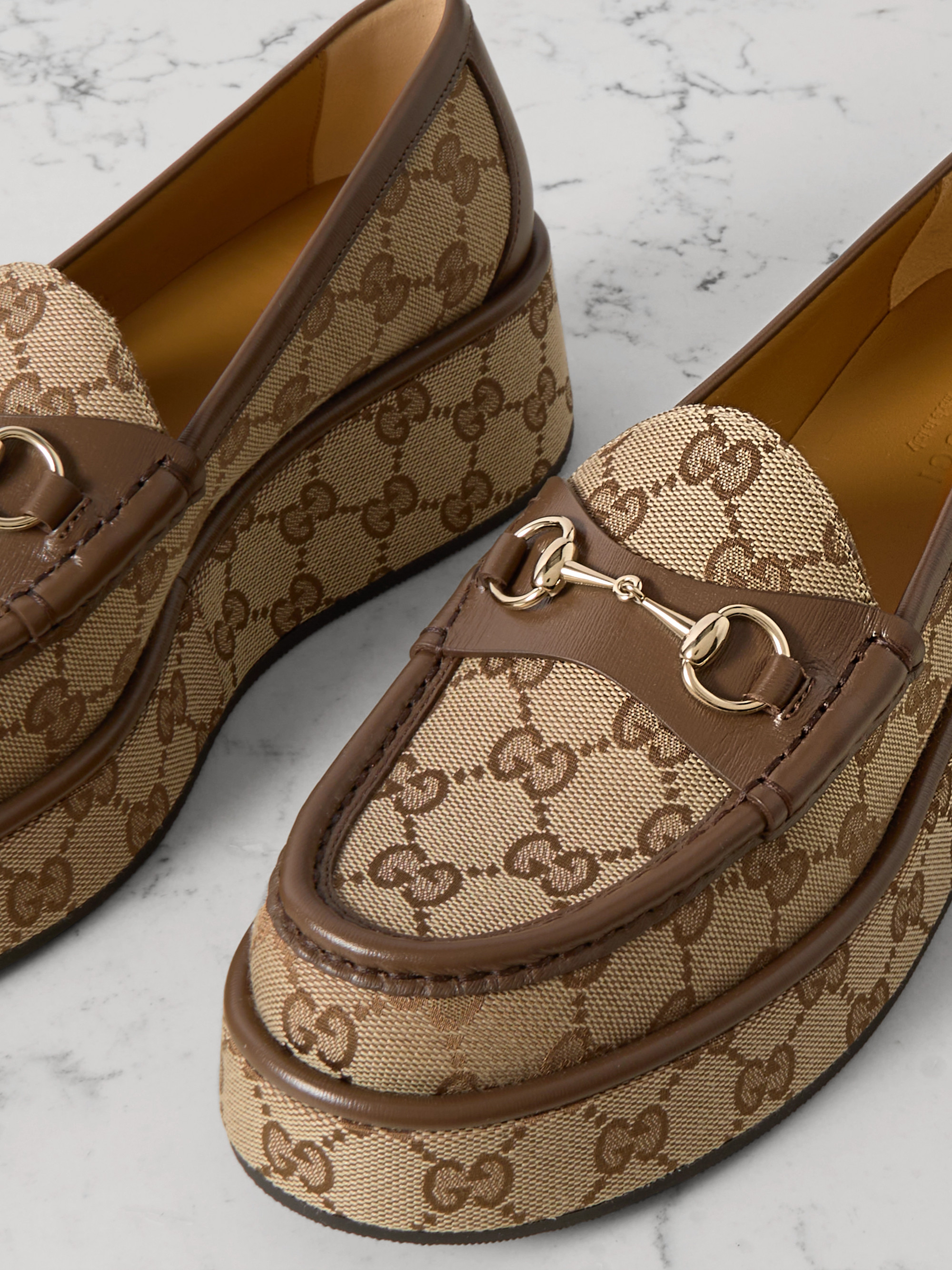 m*p様 GUCCI GGモーマント 厚底 プラットフォーム パンプス ハイヒー Gucci - Ilde leather-trimmed canvas-jacquard platform moccasin | Plush